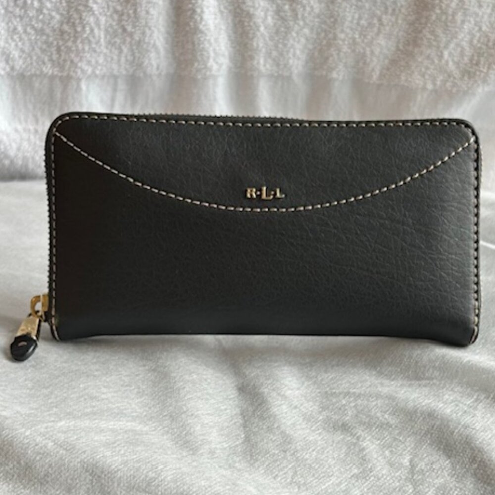 Lauren Ralph Lauren Black Tate Accordion Zip Wallet | EUC